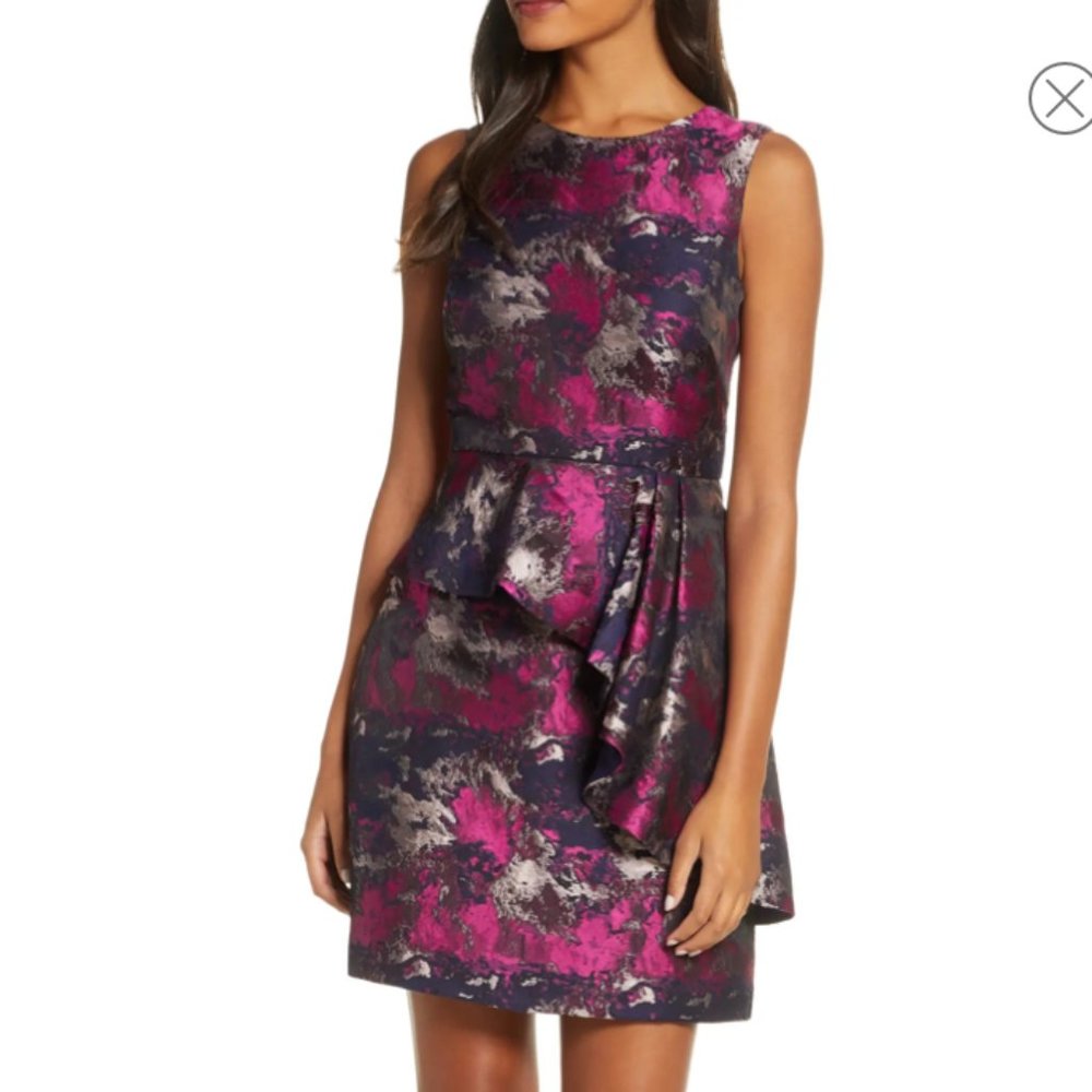 Vince Camuto Metallic Asymmetrical Peplum Sheath Dress (nwt)